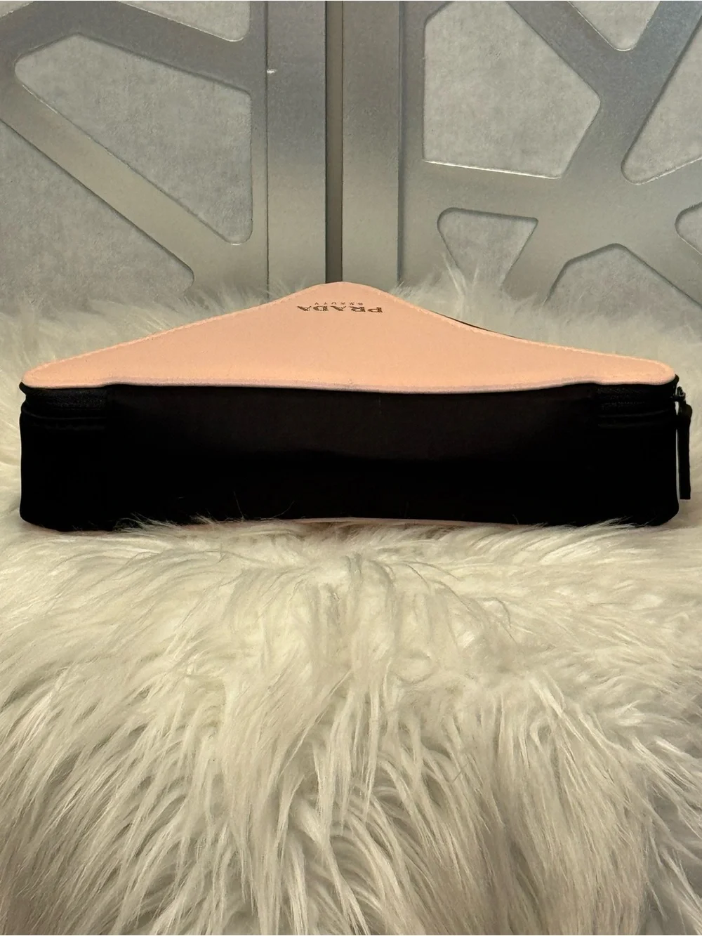 New Arrivals! Prada Beauty Pale Pink & Black Triangular Cosmetic Case .